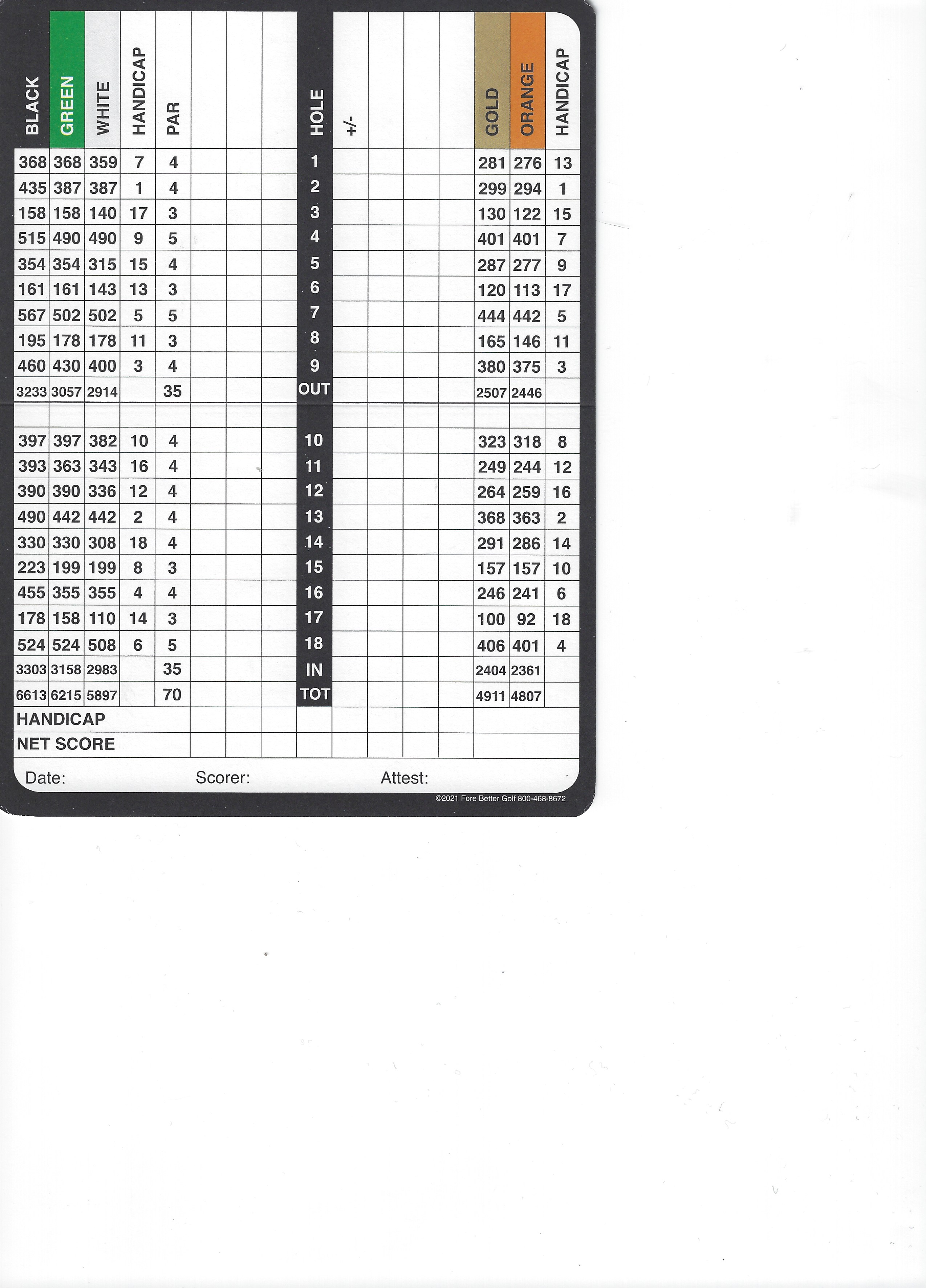 Scorecard Deer Park Golf Club
